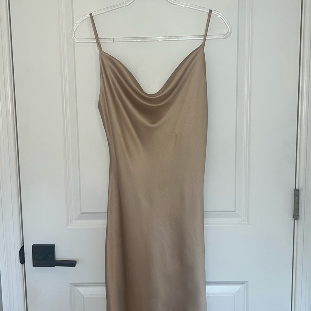 Hello Molly Satin Midi Dress Beige - Size M